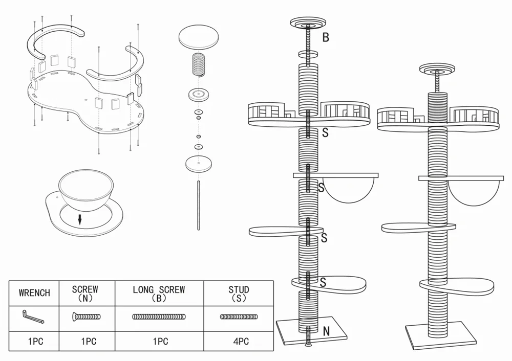 Cat Climbing Frame from Floor to Ceiling Height For Multi-Level Cat Tree