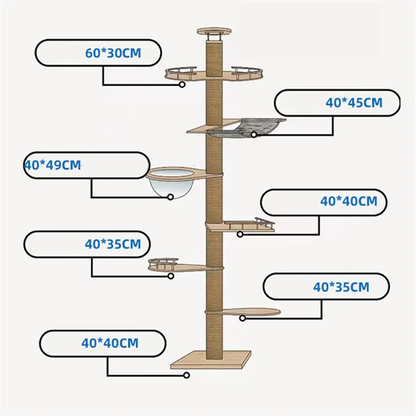 Cat Climbing Frame from Floor to Ceiling Height For Multi-Level Cat Tree