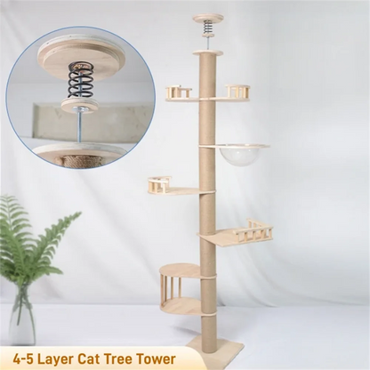 Cat Climbing Frame from Floor to Ceiling Height For Multi-Level Cat Tree