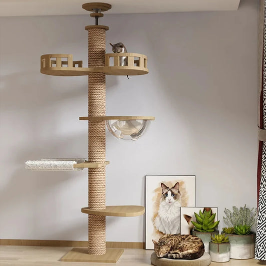 Cat Climbing Frame from Floor to Ceiling Height For Multi-Level Cat Tree