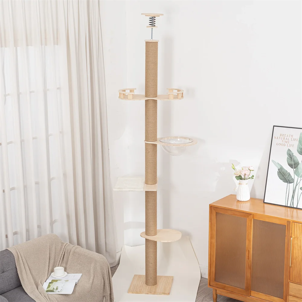 Cat Climbing Frame from Floor to Ceiling Height For Multi-Level Cat Tree